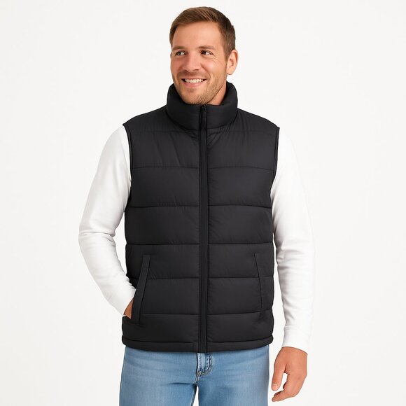 Swiss Tech Men’s Size Medium 38-40 Black Puffer Vest Jacket Quilted Lightweight - Picture 1 of 14
